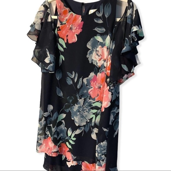 Eliza J floral printed cold-Shoulder shift dress 8 - Picture 3 of 10
